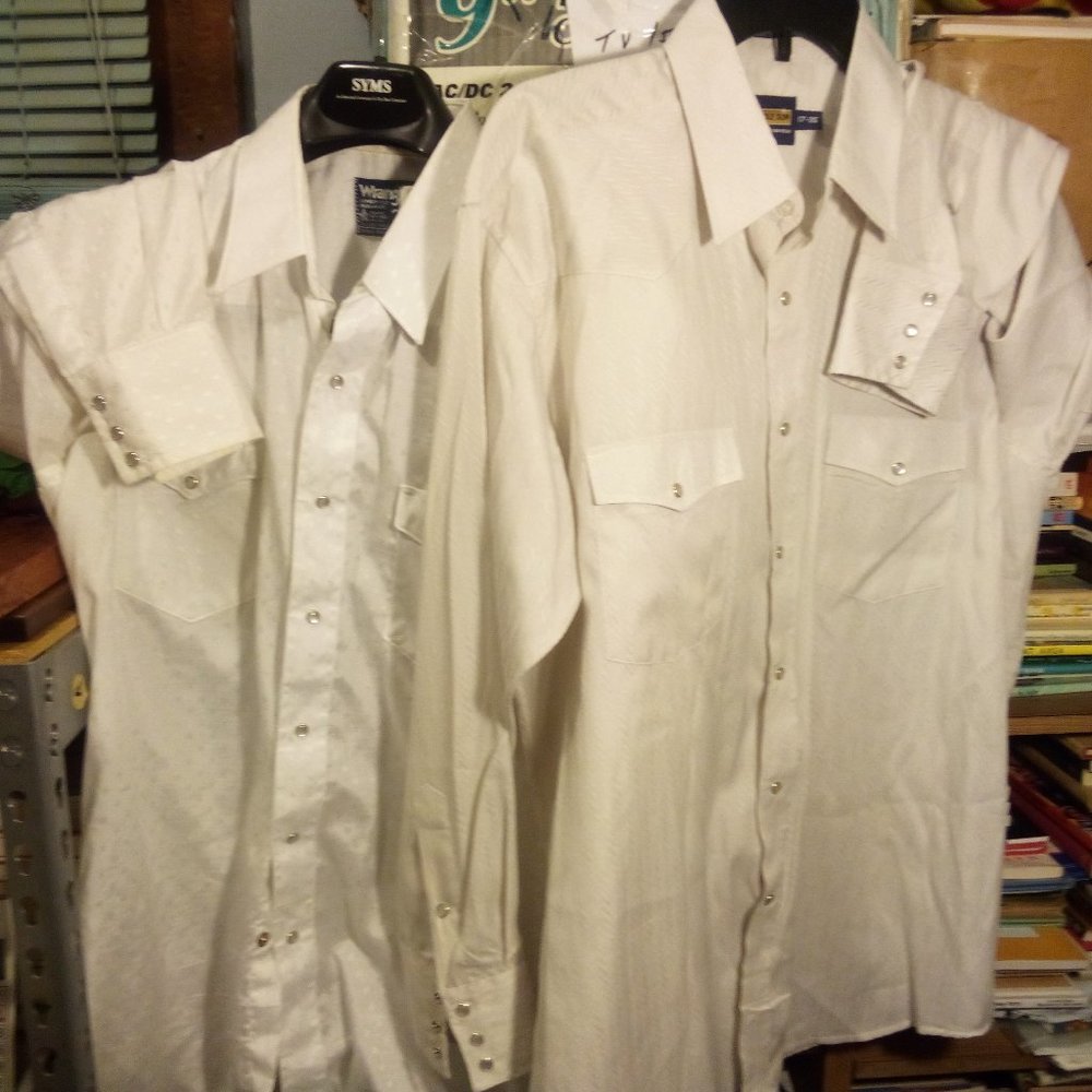 2 WESTERN DRESS SHIRTS- WRANGLER MADE IN USA SZ 17X35/ PANHANDLE SLIM SZ 17X35